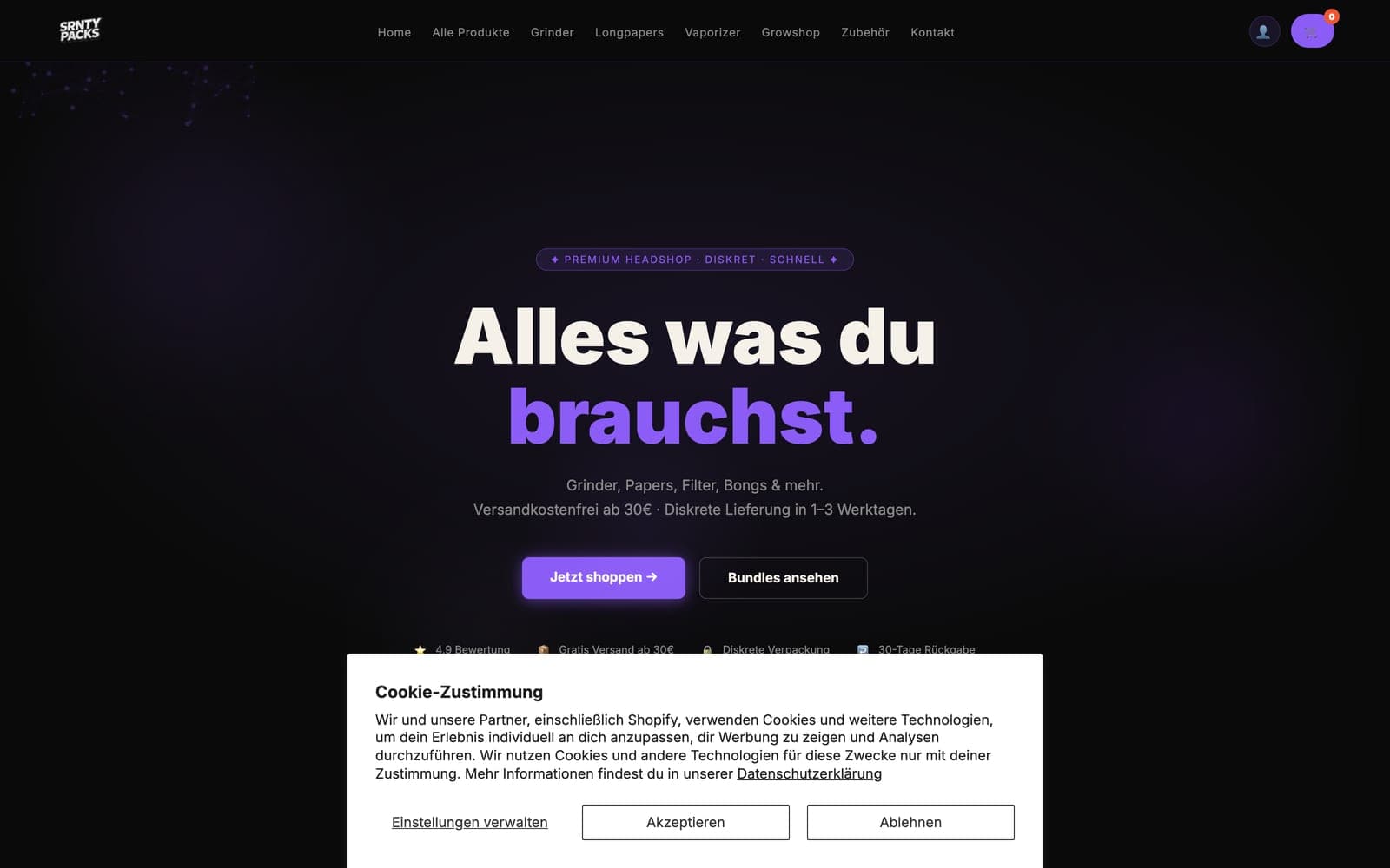 Startseite von SRNTY PACKS — Shopify E-Commerce mit Treueprogramm